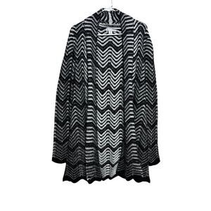 Laura Ashley Black White Chevron Knit Cardigan Size M Metallic Accents